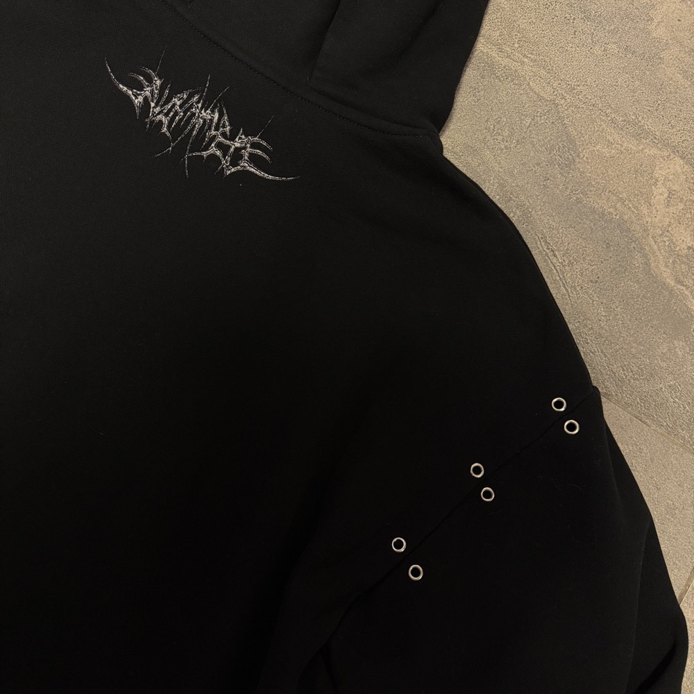 SOLD! Named Collective Destroy Chrome Pierced Pullover Hoodie Black Silver XS - Picture 9 of 9